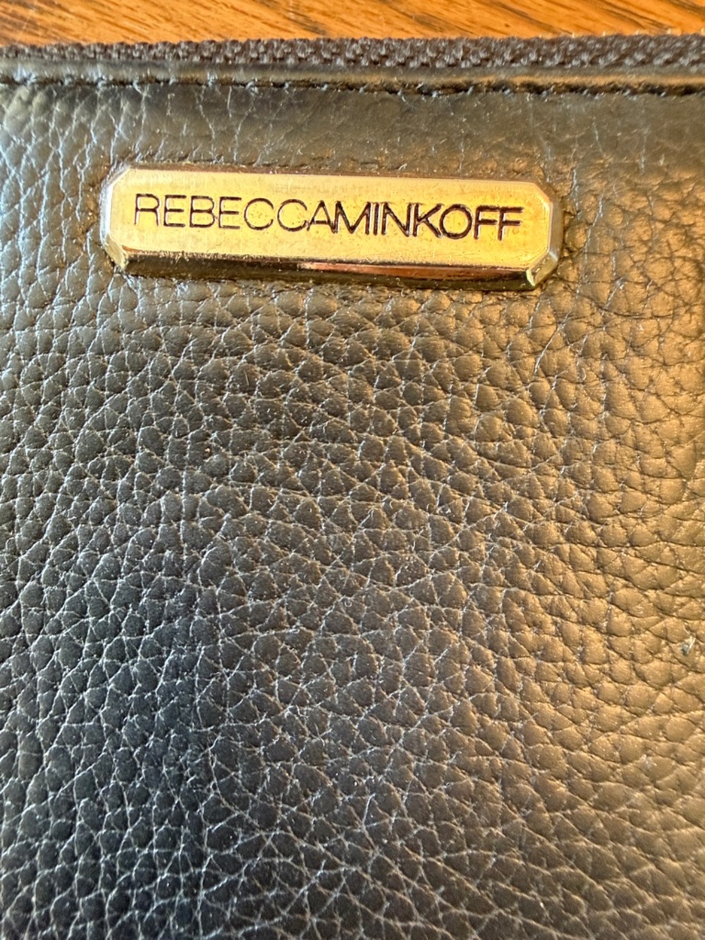 Rebecca Minkoff Black Leather Zip Around Wallet Gold Hardware Minimal Classic